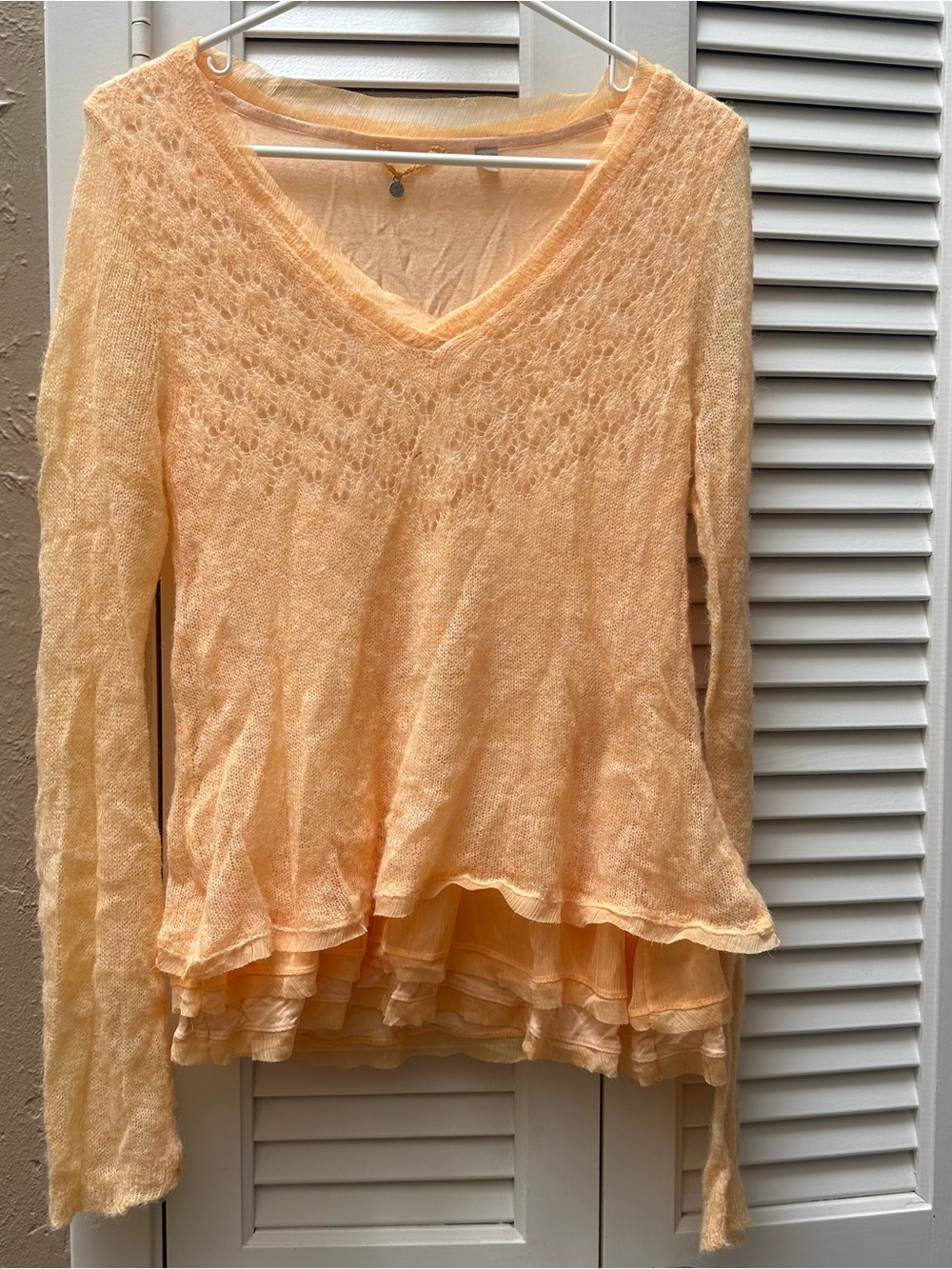 Peach V-Neck Layered Hem Women's Top